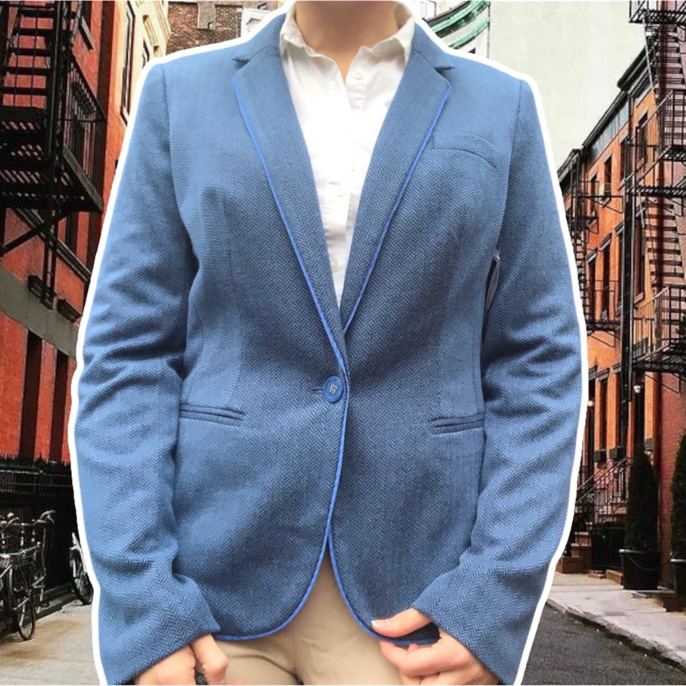 NWT The Limited Blue Herringbone Single-Button Lined Office Blazer, Size Tall S